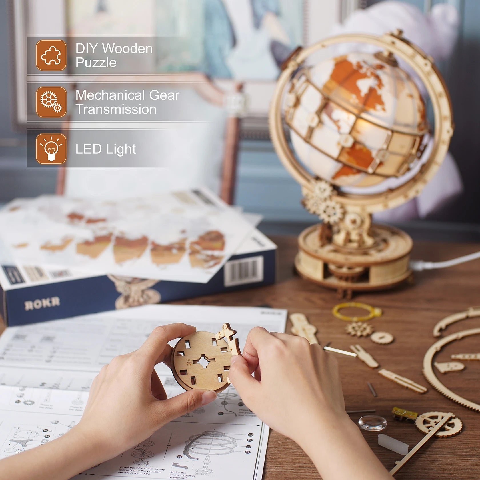 Wooden Globe Lamp Puzzle