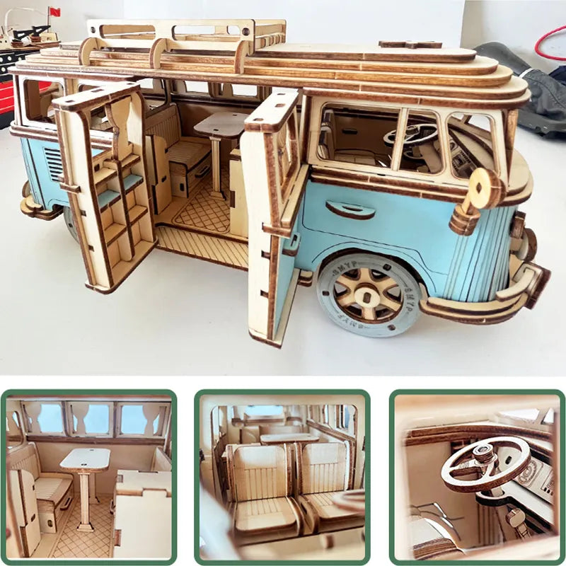 Retro Bus Wooden Car Puzzle