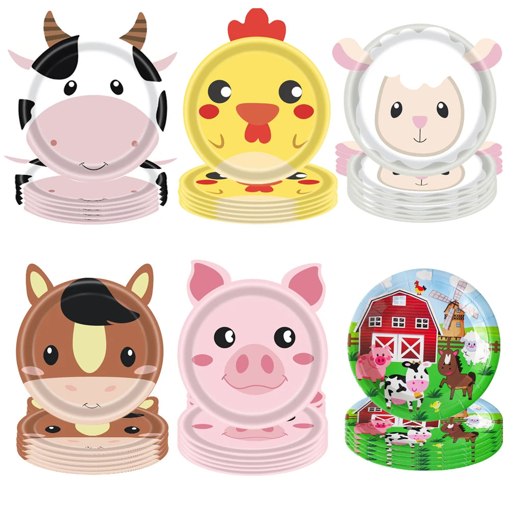 10pcs Farm Animals Party Paper Plates